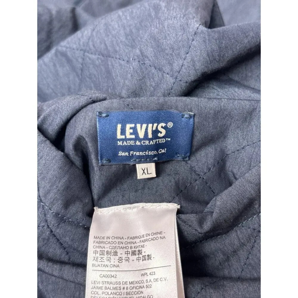 Levis Made & Crafted Coat XL Indigo Blue Quilted Reversible Sherpa Fleece Jacket